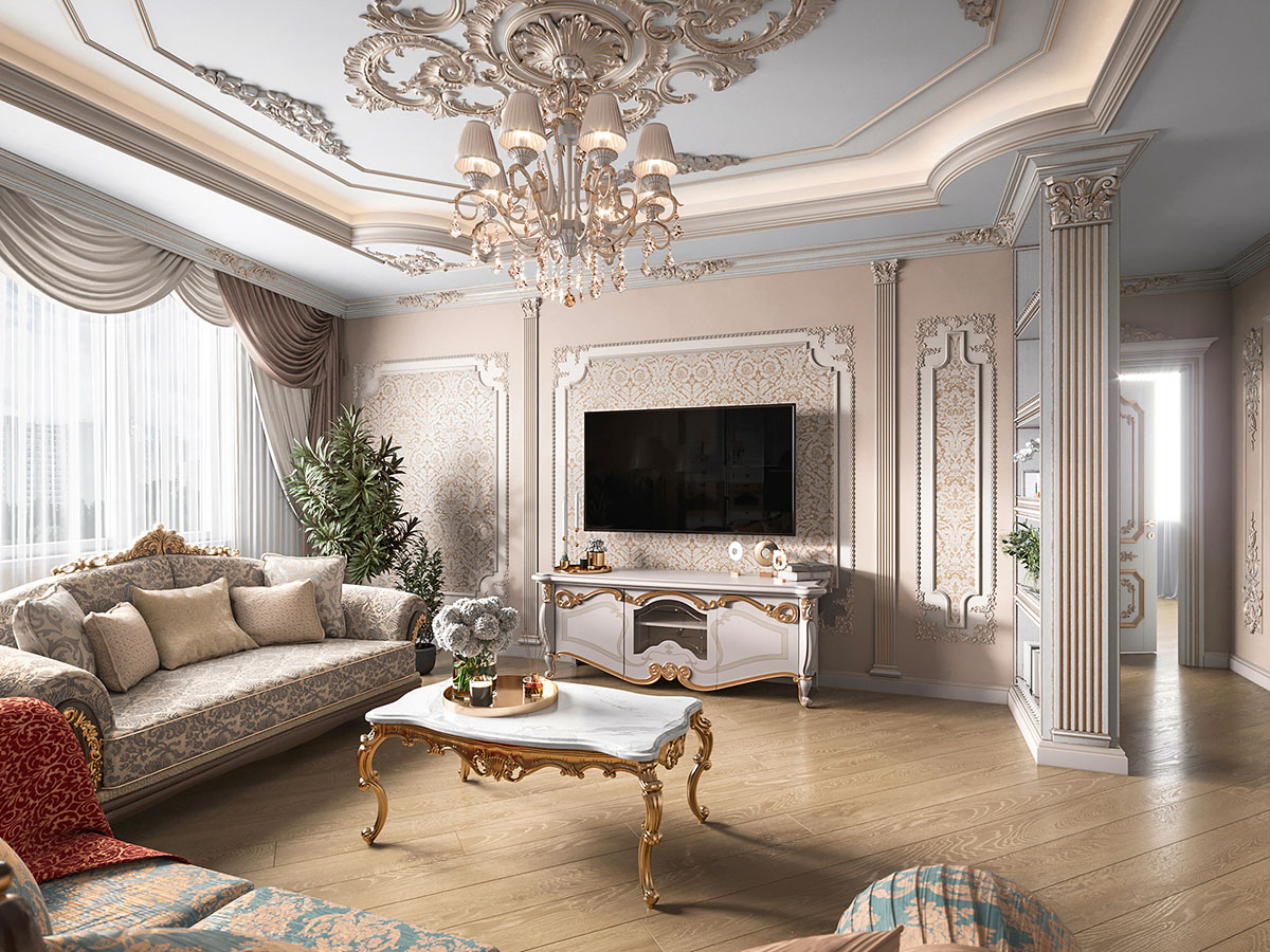 Bộ sofa trắng đẳng cấp nổi bật giữa phòng tôn lên vẻ đẹp tân cổ điển