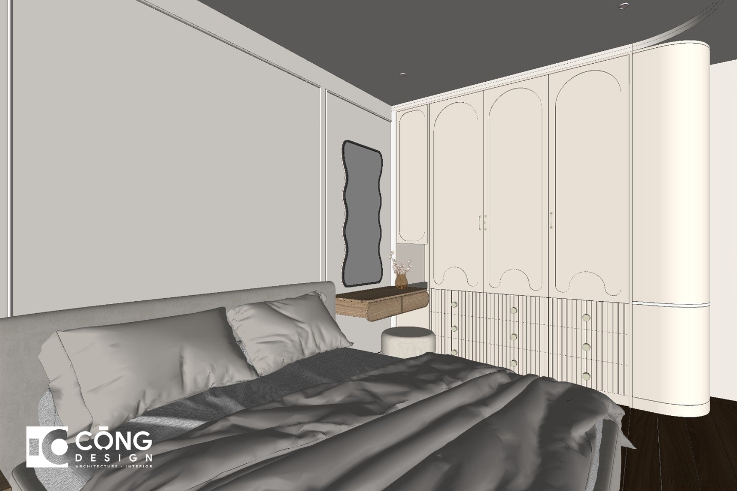 3D Ý tưởng (Concept) phòng ngủ được thiết kế nội thất sang trọng