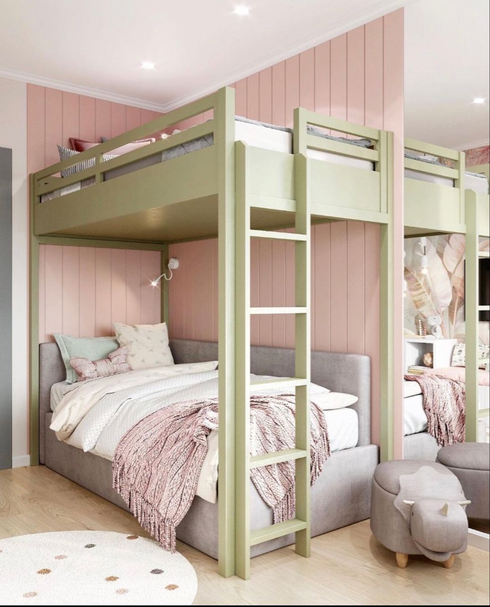 Giường tầng cho hai bé màu xanh lá cây